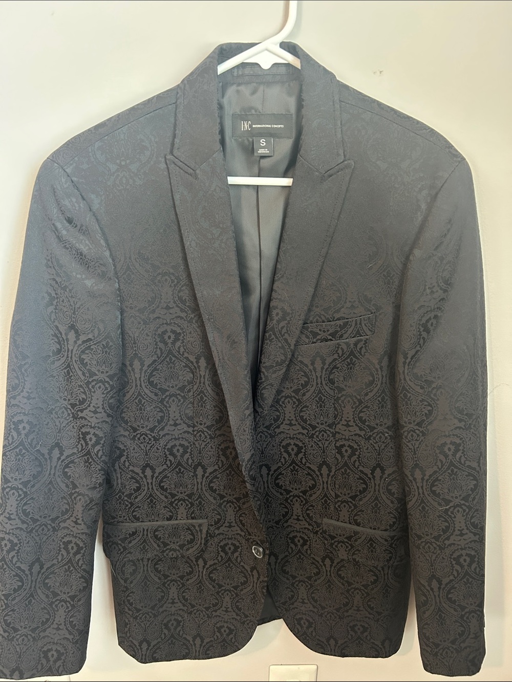 INC International Concepts Black Paisley Jacquard Blazer